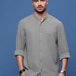SHOWOFF Mandarin Collar Standard Slim Fit Cotton Shirt-image-93