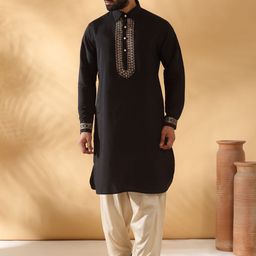 KRAFT INDIA LUXE Men Floral Yoke Design Regular Sequinned Kurta with Salwar-41