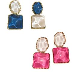 AKISON JEWELS Pink And Blue Square Studs Pearl Earrings-image-24