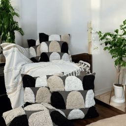 LUSHLYF Black & White Set of 5 Embroidered Square Cushion Covers-22