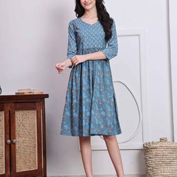 Roly Poly Jaipuri Printed Fit and Flare Knee Length Dress-image-87