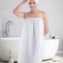 MYTRIDENT White Pure Cotton Bath Robe With Headwrap-37