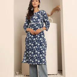 AADVIKA Floral Printed Round Neck Straight Pure Cotton Kurta-picture-57