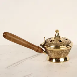 Exotic India Gold Toned & Brown Textured Brass Incense Burner-picture-9