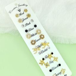NAVJAI Set of 12 Gold-Plated Metal American Diamond Earrings-image-75