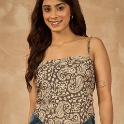 InWeave Women Printed Shoulder Straps Tie-Up Crop Top-picture-24