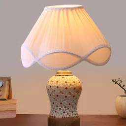 Aura Off White & Brown Textured Glass Frustum Shaped Table Lamp-5
