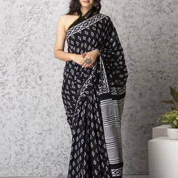 Pinkcity Trade World Floral Pure Cotton Block Print Saree-picture-27