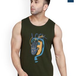SLOWLORIS Men Pack Of 2 Printed Bio-Wash Combed Cotton Gym Vests-picture-34