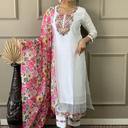 Siya Fashion Floral Embroidered V Neck Straight Kurta With Trousers & Dupatta-picture-51
