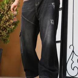 Instafab Plus Men Cotton Relaxed Fit Mildly Distressed Light Fade Stretchable Jeans-image-35