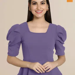 Mast & Harbour Women Pack of 2 Solid Puff Sleeves Peplum Crop Top-image-30