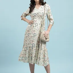 Shree Floral Print Liva Fit & Flare Maxi Dress-image-77
