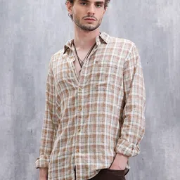 WROGN Men Comfort Fit Checked Spread Collar Casual Shirt-picture-6