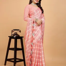 K 5 Fashion Checked Pure Chiffon Saree-image-58
