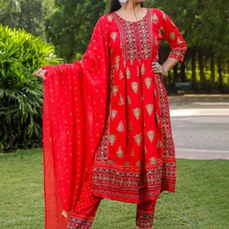 Indiwest Women Floral Printed Kurta with Trousers & Dupatta-image-41
