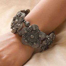 Sangria German Silver Oxidised Bangle-Style Bracelet-image-10
