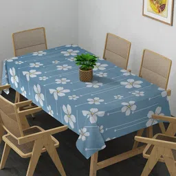 Arrabi Blue & White Floral Printed 8-Seater Table Cover-10