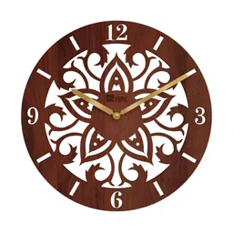 12 fox Coffee Brown & White Contemporary Printed Analogue Round Wooden Wall Clock-11