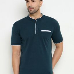 Zigo Men Solid Mandarin Collar Cotton T-shirt-image-20