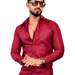 IKON FASHION Men Original Fit Solid Spread Collar Cotton Casual Shirt-picture-7