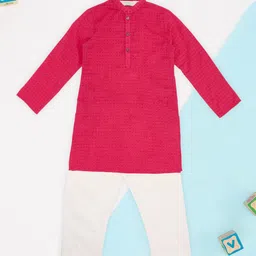 indus route by Pantaloons Boys Ethnic Motifs Regular Pure Cotton Kurta with Trousers-image-93