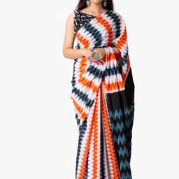 clothonus Orange & White Pure Cotton Block Print Saree-image-34