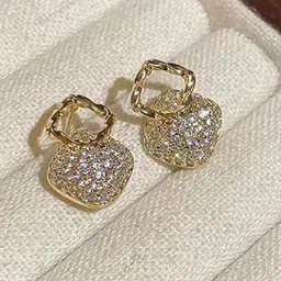 Aurum & You Gold-Plated Artificial Stones Studded Square Shaped Hoop Earrings-44