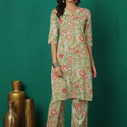 Anouk Floral Printed V Neck Pure Cotton Kurta With Palazzos-picture-46