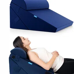 HOSPIKART Navy Blue Memory Foam Filled Faux Velvet Breathable Therapedic Pillow-53