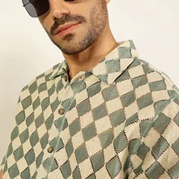 Thomas Scott Men Premium Spread Collar Geometric Printed Cotton Slim Fit Casual Shirt-image-26