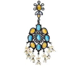 NAMAN ARTS Silver-Plated Artificial Stones and Beads Oxidised Contemporary Drop Earrings image 3
