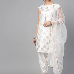Pannkh Floral Printed Round Neck Straight Short Kurta With Salwar & Dupatta-image-45