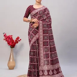 HERE&NOW Ajrak Block Block Print Saree-image-59