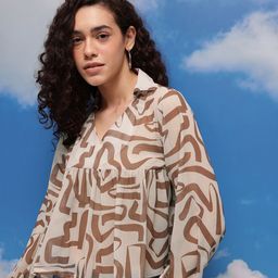 CORSICA Abstract Print Shirt Collar Empire Top-picture-26