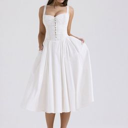 LULU & SKY Lace-up Front Fit & Flare Midi Dress-image-8