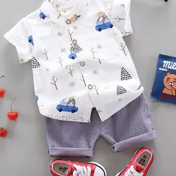 YK Boys Printed Shirt & Shorts Clothing Set-34