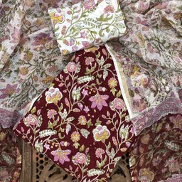 PALASH Floral Block Printed Pure Cotton Unstitched Dress Material-image-28