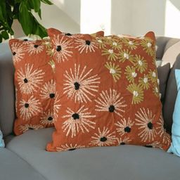LUSHLYF Orange & Green Set of 2 Quirky Square Cushion Covers-47