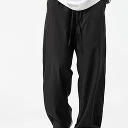 YOU FOREVER Men Solid Baggy Fit Original High-Rise Cotton Joggers Trousers-picture-3