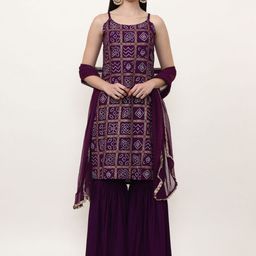 Jaipur Kurti Ethnic Motifs Printed Sleeveless Straight Kurta with Sharara & Dupatta-picture-34
