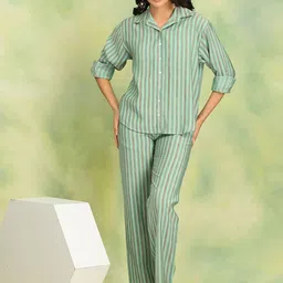 The Woman Store Striped Shirt Collar Shirt With Trousers Co-Ords-picture-29