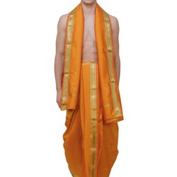 Exotic India Men Dhoti and Angavastram set with Golden Border-picture-18
