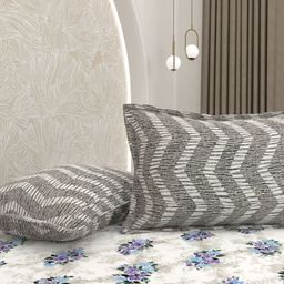Pure Decor White & Blue Floral 350 TC Queen Bedsheet with 2 Pillow Covers-image-85