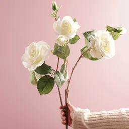 Pure Home and Living Cream-Coloured & Green Rose Single Stem Artificial Flower-image-90