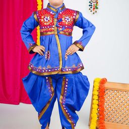 itsmycostume Boys Embroidered Regular Mirror Work Pure Cotton Kurta With Dhoti Pants & Cap-11