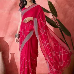 Sangria Checked Embroidered Saree With Unstitched Blouse-10