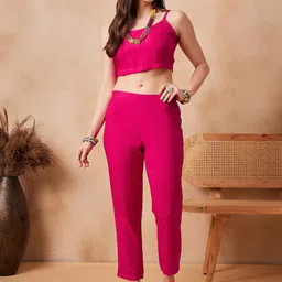 InWeave Shoulder Strap Neck Crop Top & Shrug With Trousers Co-Ords-image-16