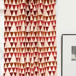 Saral Home Red & Off White Geometric Black Out Long Door Curtain-image-34