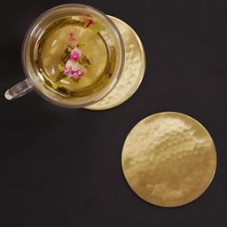 Peepul Tree Gold-Toned 6 Pieces Matte Finish Table Brass Coasters image 2